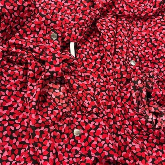 MICHAEL Michael Kors Red Pink Patterned long rollup sleeves full zip up shirt - Picture 10 of 12